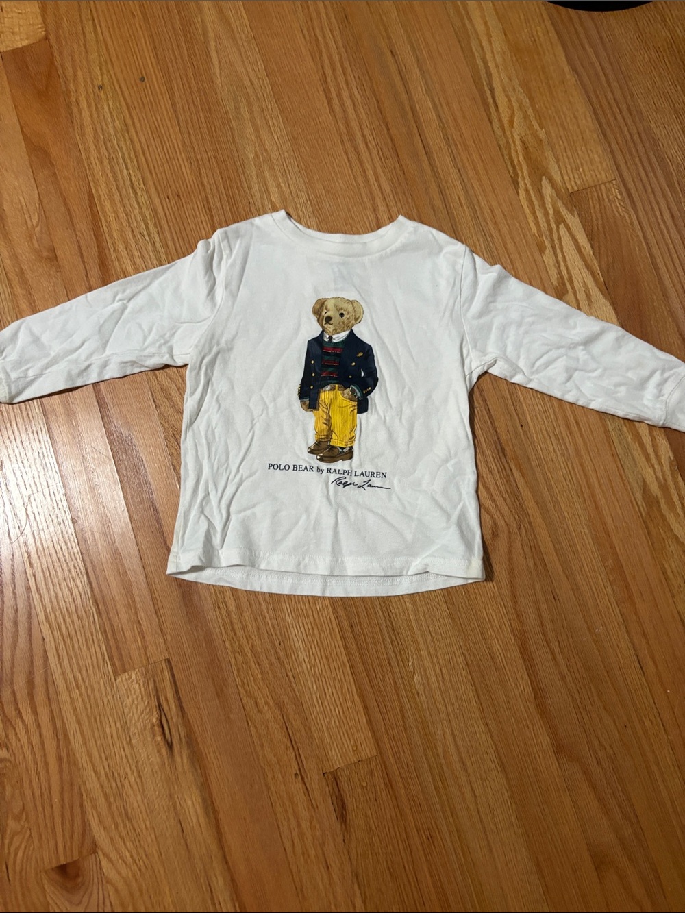 Boy Polo by Ralph Lauren White Long Sleeve Tee with Dressed Bear Graphic